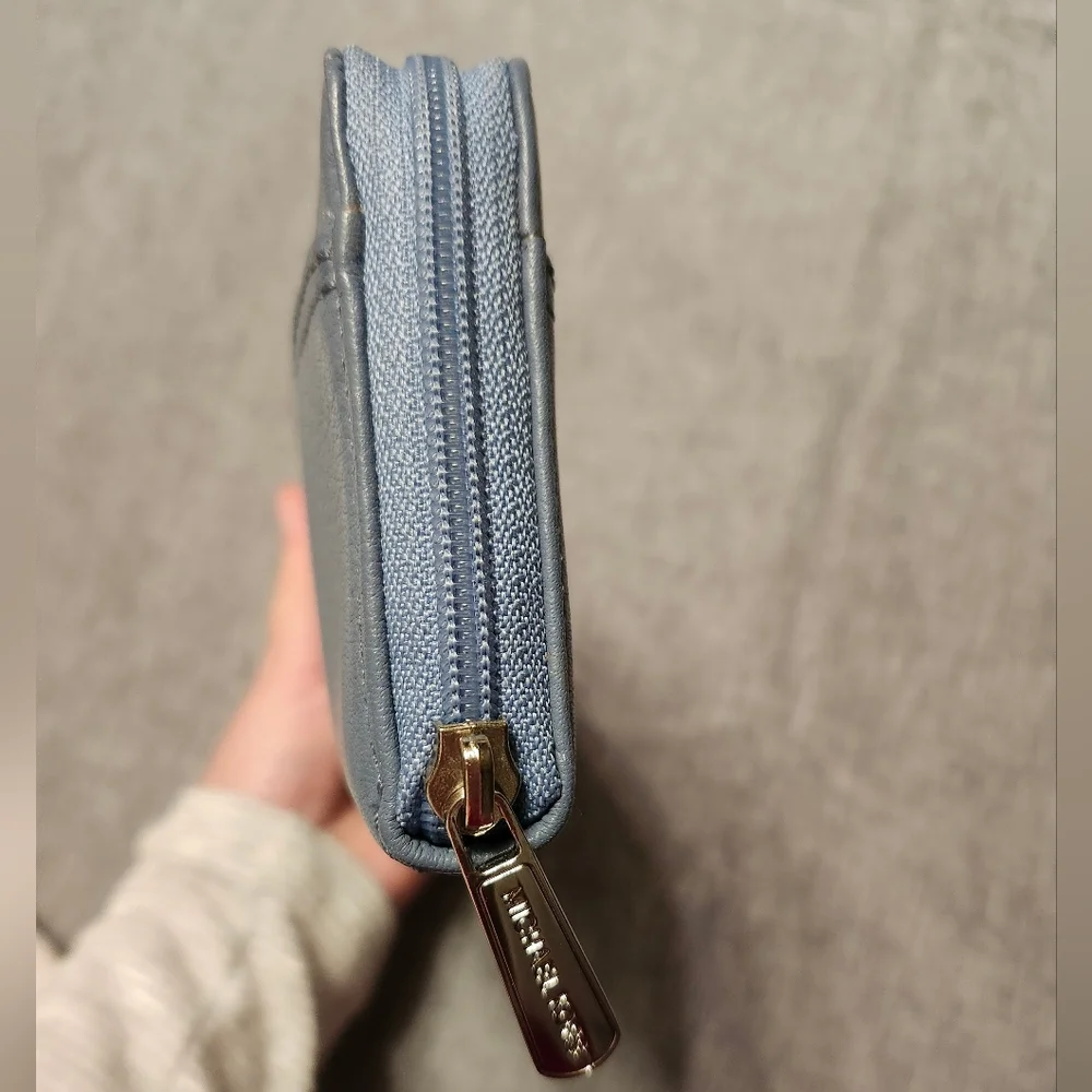 Michael Kors Large Continental Zip Wallet- Sky Blue W/Silver Accents - Picture 6 of 10